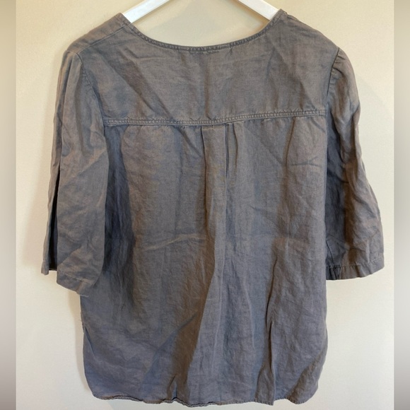 Ellen Tracy Linen 1/2 Sleeve Scoop Neck Solid Gray Tunic Blouse Womens Large - Picture 6 of 6